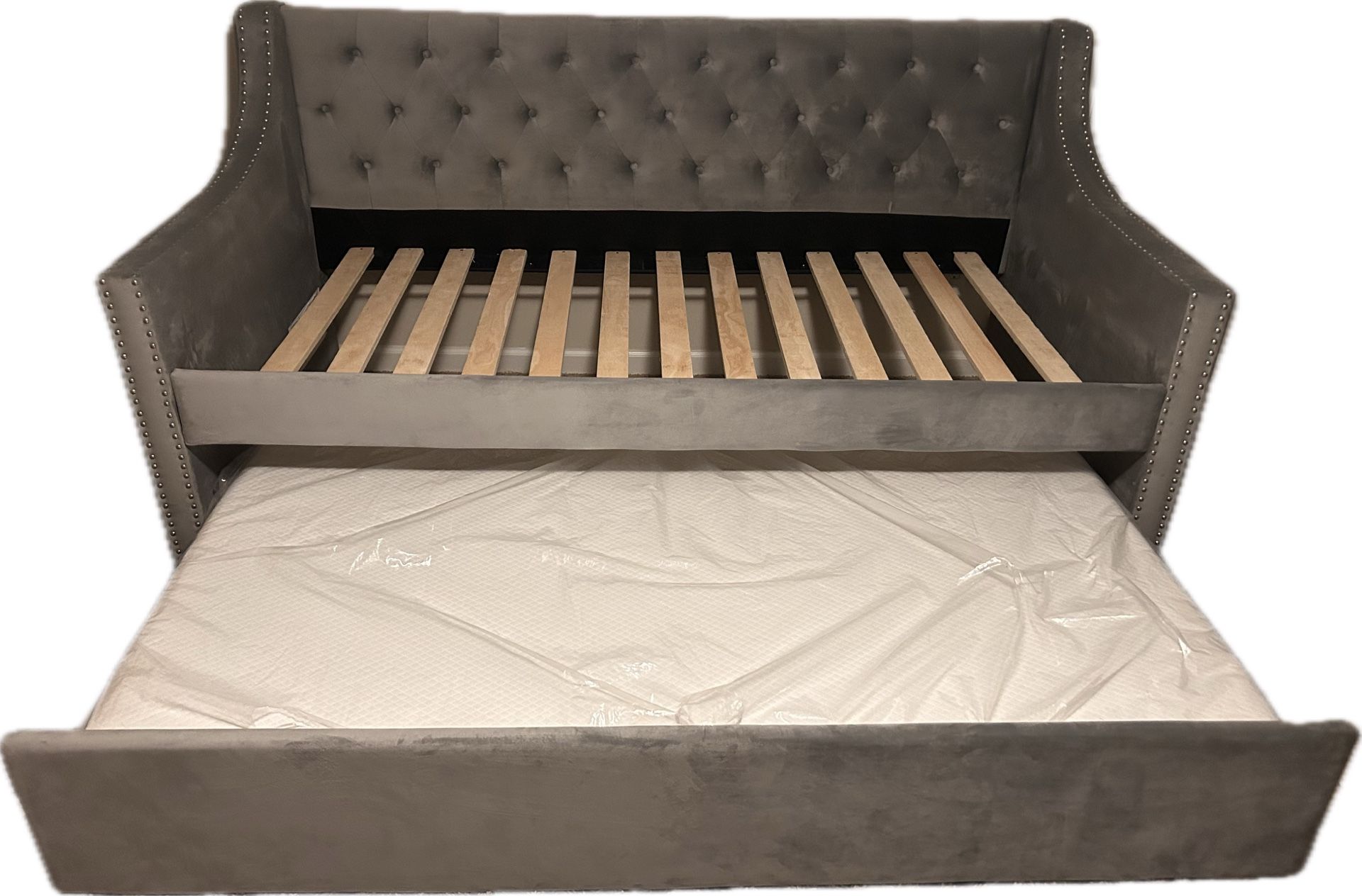 Grey Suede Twin Trundle Bed