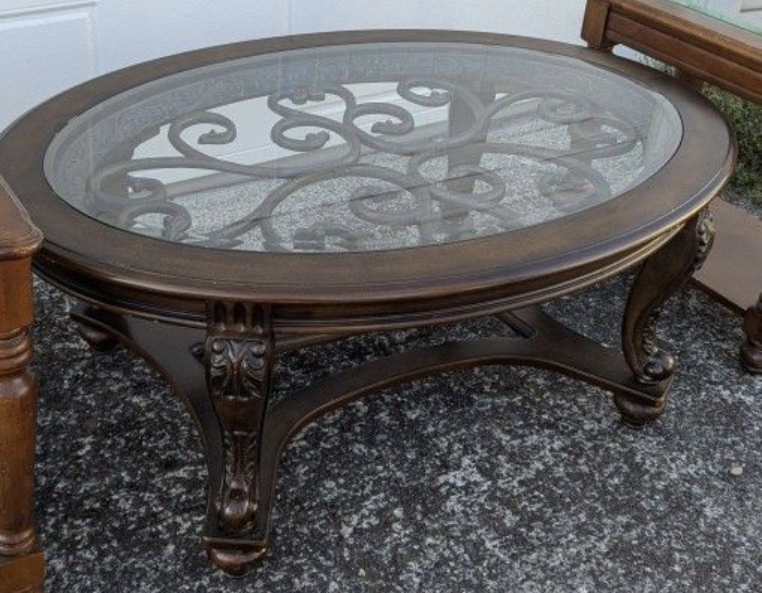Vintage Metal Glass And Wood Coffee Table
