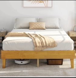 Natural Wood King Size Platform Bed Frame w/ Headboard – New in Box