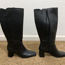 Naturalizer Vander Black Leather Tall Boots Size 7 M Square Toe Brand New $80.00