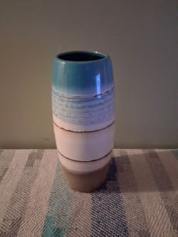 Ceramic Vase with Teal and Earth Tone Bands