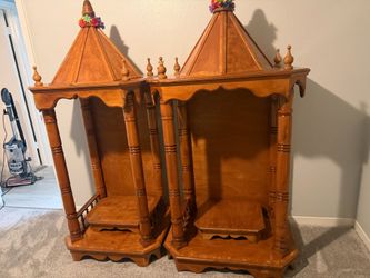 Solid Wood Pagoda-Style Temple / Mandir Shelf Stands — Set of 2 or Individual