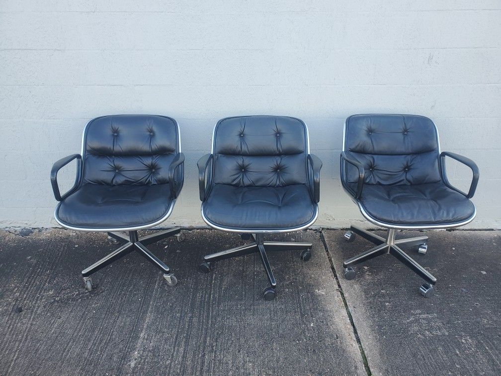 VINTAGE KNOLL CHARLES POLLOCK LEATHER CHAIRS $1500 (FOR ALL 3) (GOOD CONDITION)