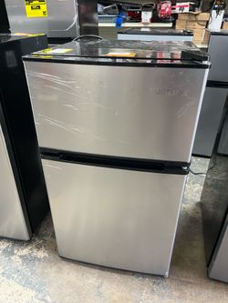 3.2 cu. ft. Mini Refrigerator in Stainless Look with 2-Doors, Glass Shelves, and Energy Efficiency