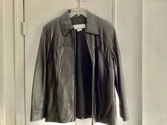 Preowned 1990s Siena Studio Black Leather Zip Front Jacket Unisex Women’s Large, Men’s Medium