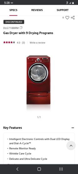 LG Tromm Gas Dryer + Storage Pedestal - Wild Cherry Red - Works Great!