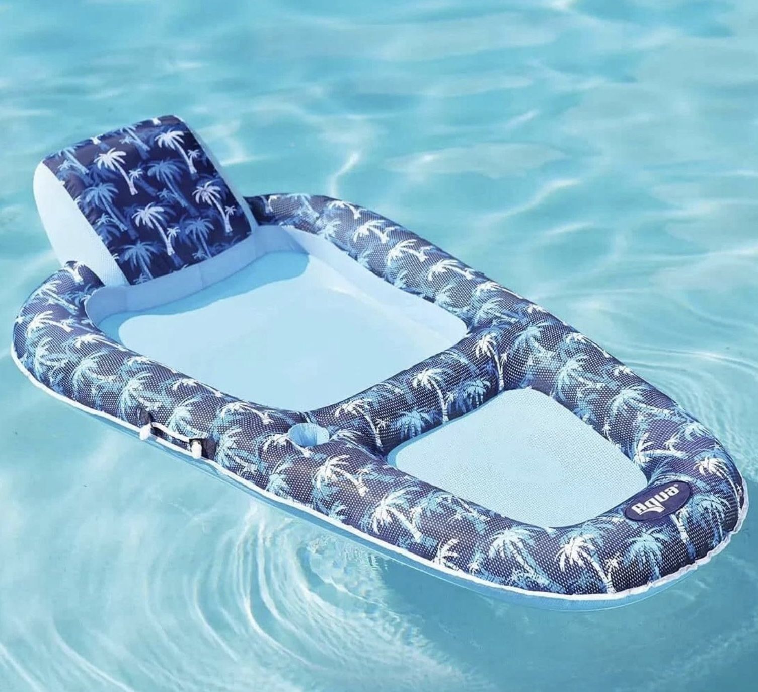 Aqua (contact info removed) luxury extra long 5”8 inflatable pool lounger blue new in box