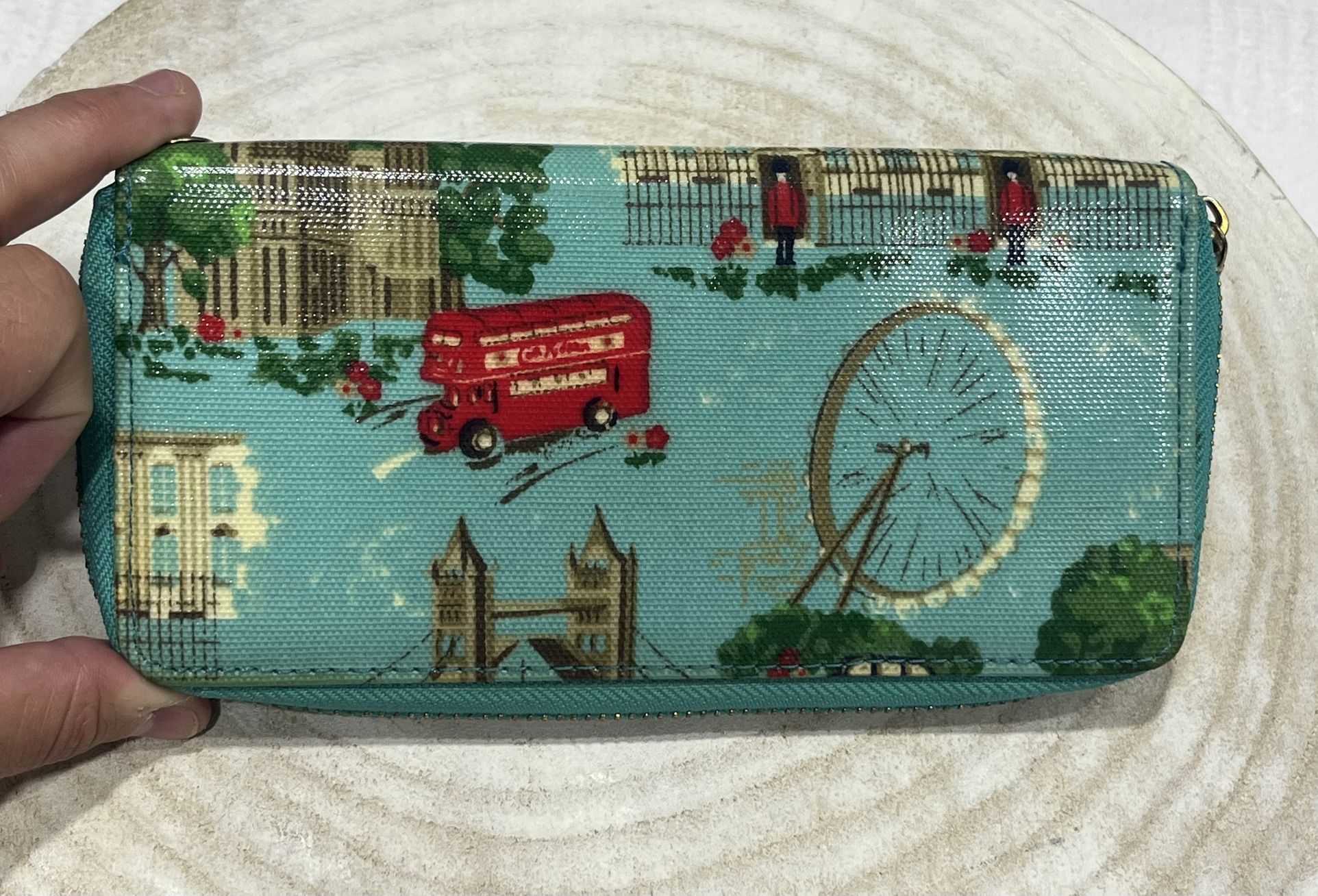 London Icons and Landmarks Zip Around Wallet Turquoise Purse Big Ben Bus England