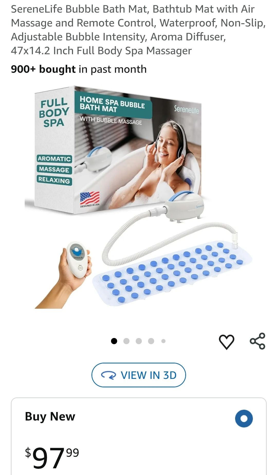 SereneLife Bubble Bath Mat, Bathtub Mat with Air Massage and Remote Control, Waterproof, Non-Slip, Adjustable Bubble Intensity, Aroma Diffuser, 47x14.