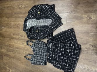 Black Tweed 3-Piece Skirt Suit Set