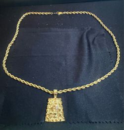 VTG Goldtone 1 Oz Nugget Pendant On Rope Chain Necklace,  D.M., 19"