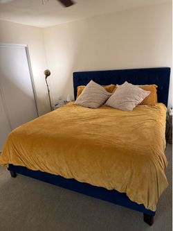 Ashley Furniture Blue Velvet Tufted King Bed Frame