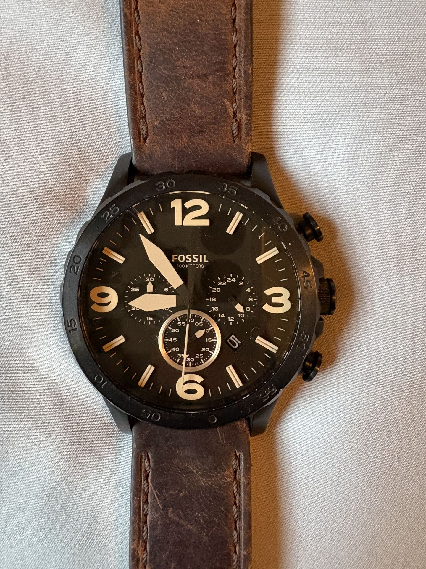 Fossil Nate Chronograph Brown Leather Mens Watch JR1487