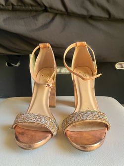 Rose Gold Rhinestone Block Heel Sandals