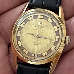 Vintage Universal Geneve Polerouter Jet Microrotor Automatic Watch Great Condition Serviced Beautiful Watch Piece Of Art Dial!