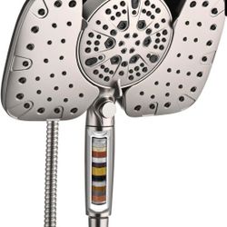 Shower Head Combo 10” Rainfall + Handheld Filtered High Pressure Nickel Set