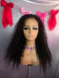 24 "  curly 360 lace front human hair wig natural black