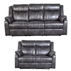 2-Piece Leather Sofa With Recliner & Loveseat