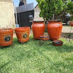 Clay Pots,  Macetas, Pottery, Gardening, Metal Decor, Barro, Sun&Moon Decor, Aztec Suns, Aztec Moons, Maseteros, Chimenia, Fire Pit