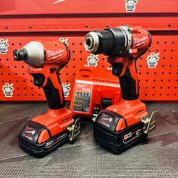 Milwaukee M18 Compact Hammer Drill/Impact Combo Kit (2-Tool) with (2) Batteries, Bag