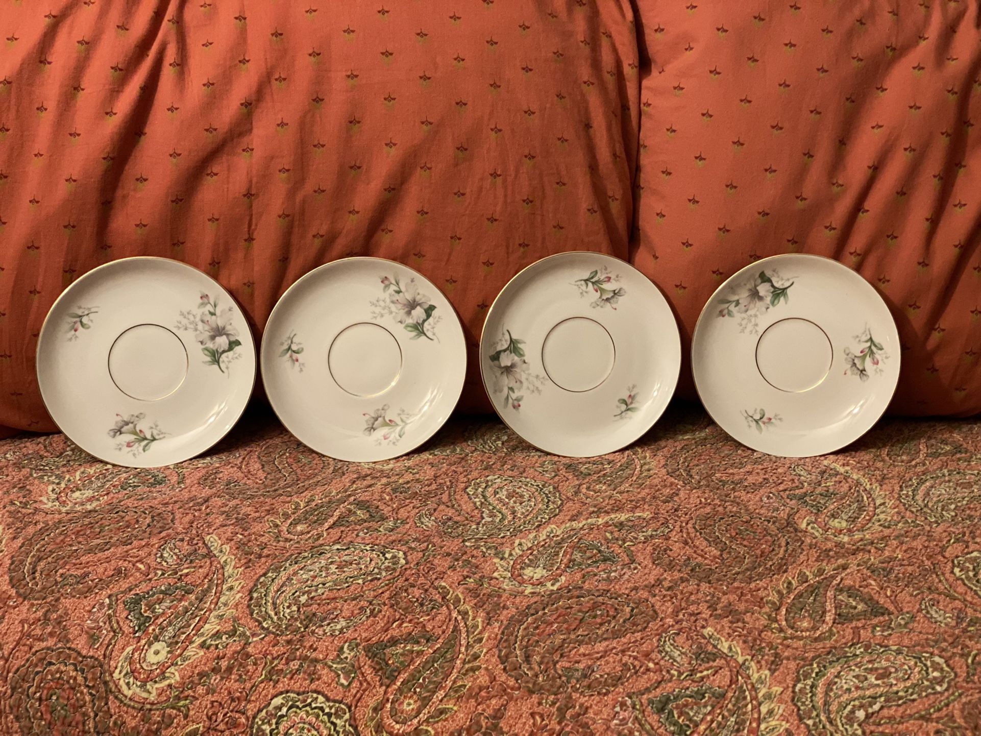 Vintage Home Arts Fine China, Set Of 4 Saucers, Rhododendron Patter