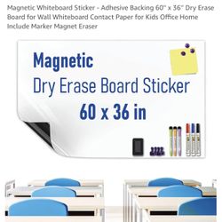 HeatPomelo Magnetic Whiteboard Sticker - Adhesive Backing 60'' x 36'' Dry Erase Board for Wall Whiteboard Contact Paper for Kids Office Home Include M