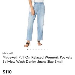 NWT! Women’s Madewell Pull-On Relaxed Jeans in Beswick Wash Medium 