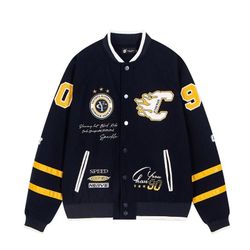 Varsity Jacket Letterman Style Embroidered Patch Baseball Bomber Coat