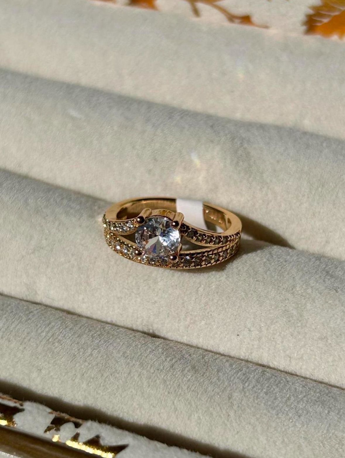 14k Gold Played Rose Gold Toned Cubic Zirconia Stone Ring
