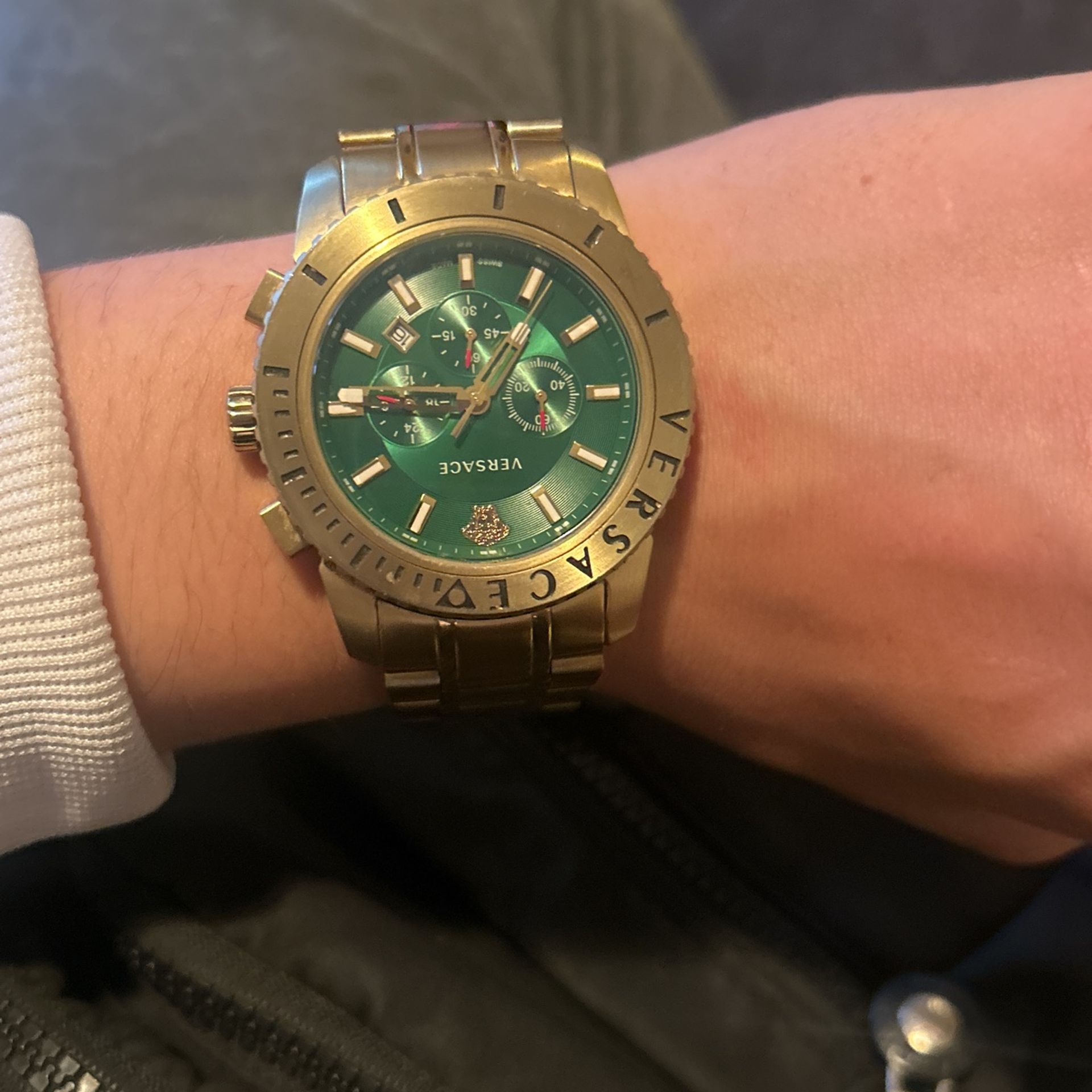Gold Versace Watch Green Face