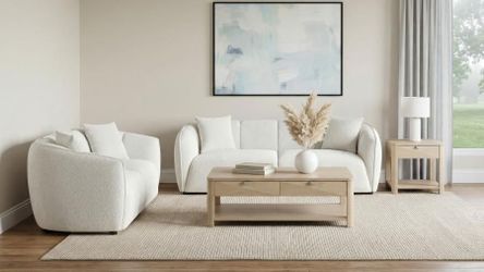 Sofa and Loveseat Ivory Chenille fabric, New Especial price