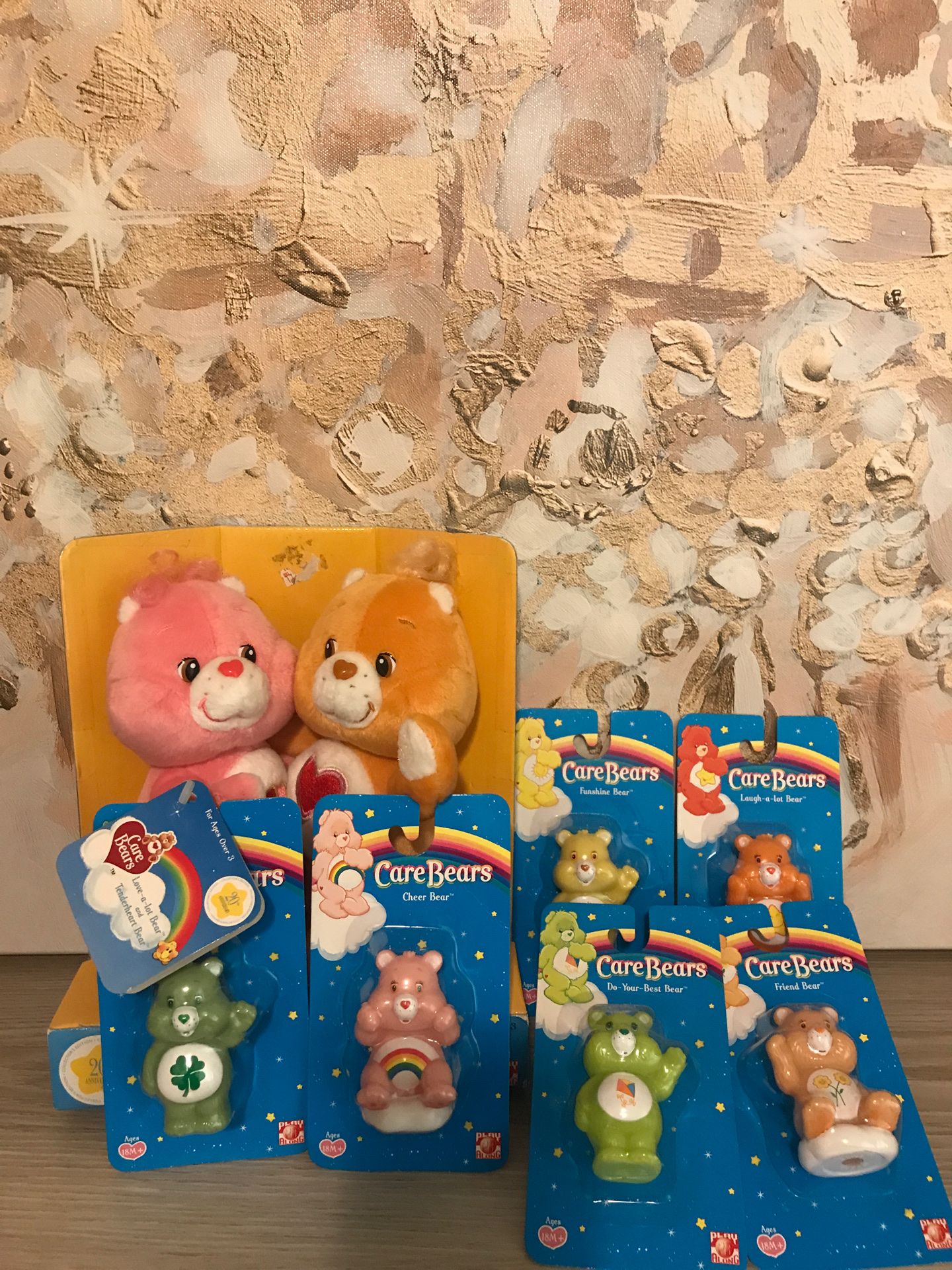 Vintage CareBear Mixed Lot 2003-2004 7” 20th Anv. Plush and 3” Mini Figure