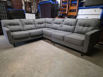 Gray Tufted 3 Piece L Shaped Sectional Couch