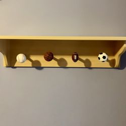 Natural Wood Kids All Sports Wall Shelf 