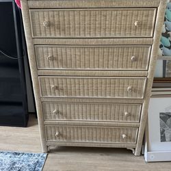 Light beige rattan dresser- coastal style