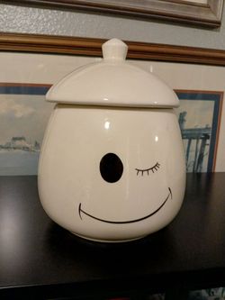 White and black  smiley face cookie jar
