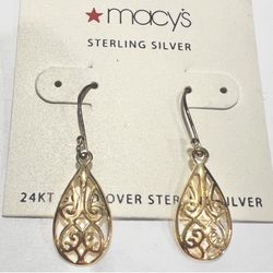 ❤️NEW Valentines Filigree 24kt Gold Teardrop Dangle Earrings