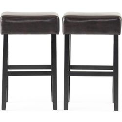 Christopher Knight Home Lopez Leather Backless Bar Stools, 2-Pcs Set, Brown

