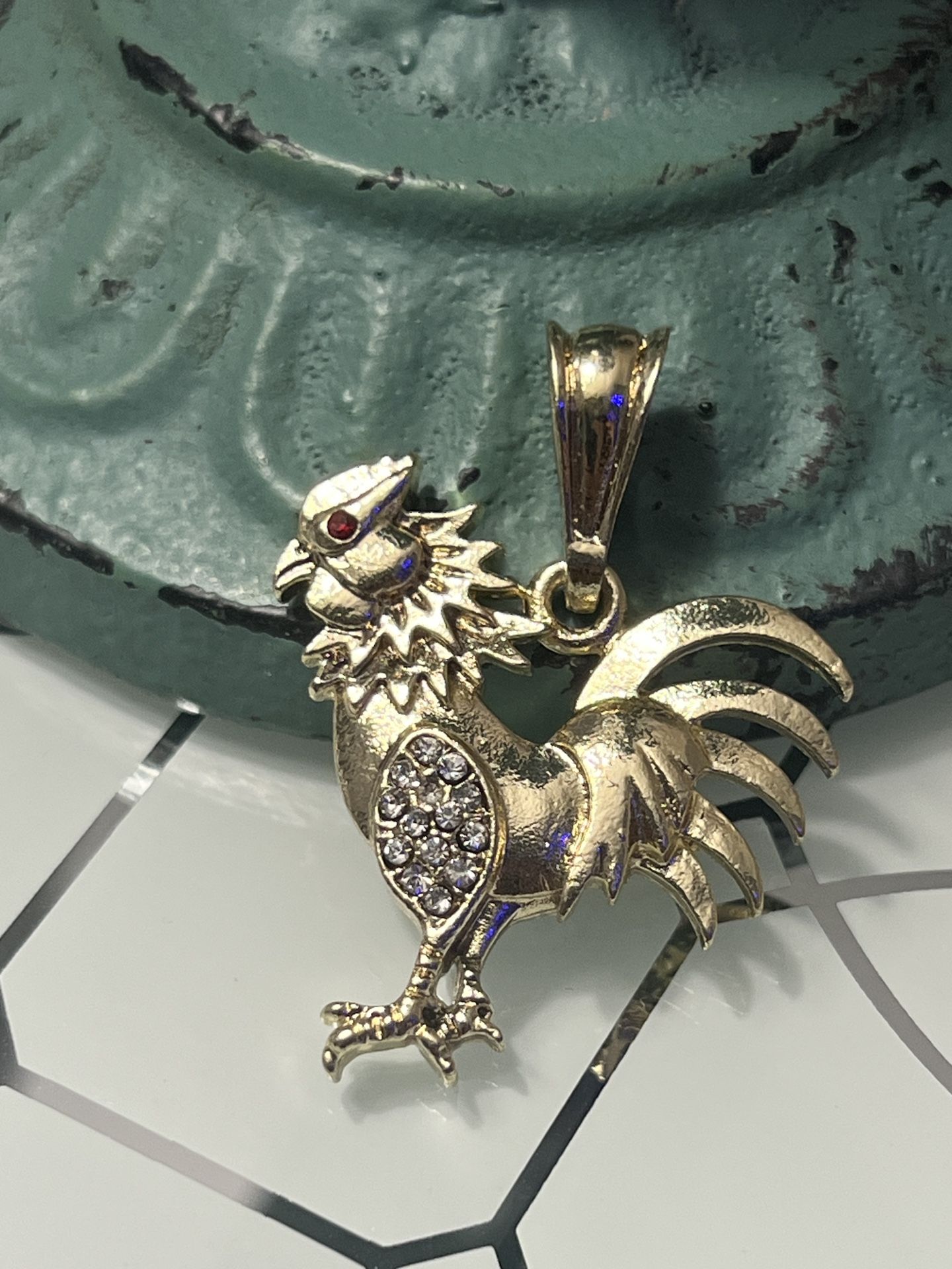 Rooster Gold Plated Pendant With Stones