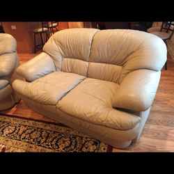 Three Piece Beige Leather Sofa $400