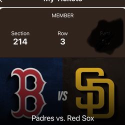 Padres Vs Red Sox - SAT 8/9/25 -130 Each (Qty2)