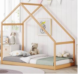 Full Size Wooden House Bed, Natural