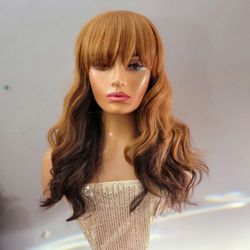 Auburn Brown Synthetic Hair Wig With Bangs 22"