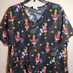 Dr Seuss The Grinch Scrub Top Christmas Holiday Women XL 