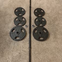 Barbell + Weight Plates (Total 100 Pounds)