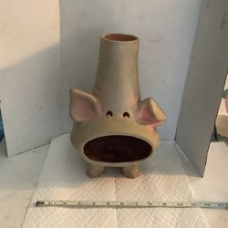Vtg Pig Chimney Clay Pottery Candle Holder Votive Figure 11” Tall Unique Rare mint condition