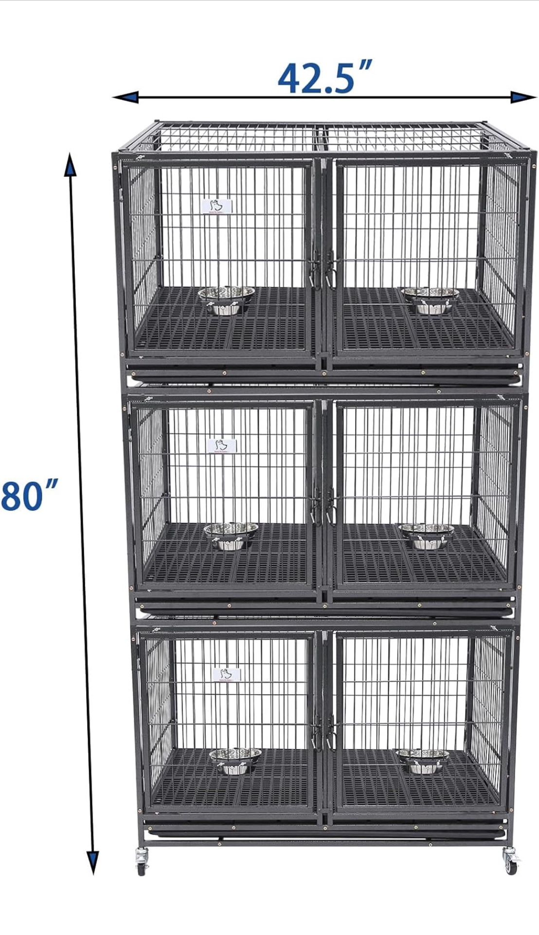 Triple Stacked Dog Pet Cage Kennel Size 43 With Divider Plastic