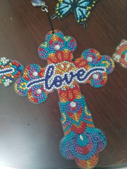 homeade cross and butterfly keychains