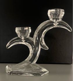 Vintage Lead Crystal Double Candle Holder – Wave Candelabra, Rattenberg Style
