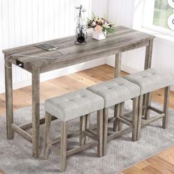 New 4pc Dining/Bar Table & Stools Set, Brown 
